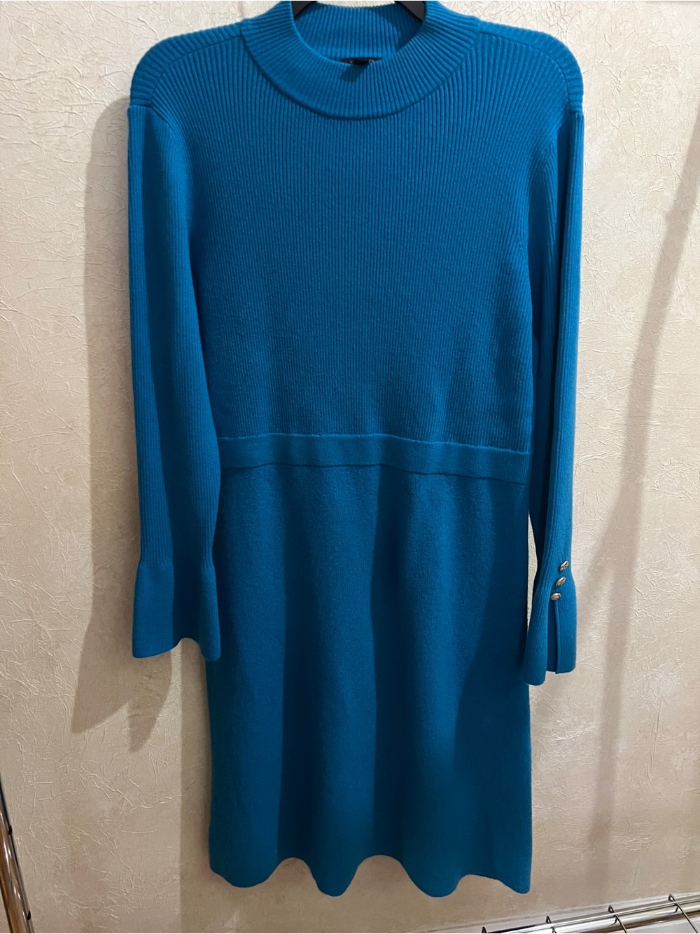 Ann Taylor Teal Long-Sleeve Knit Dress